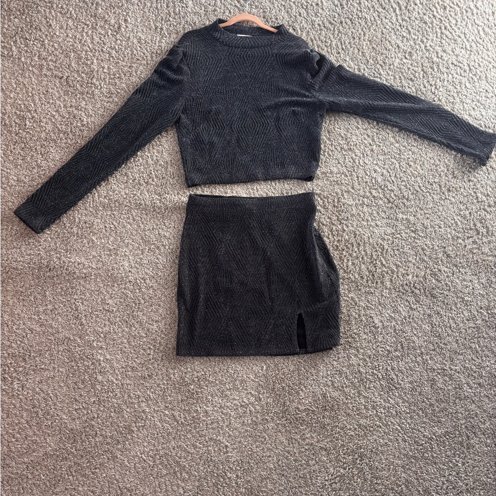 Speechless Black Sparkle Knit Two-Piece Set